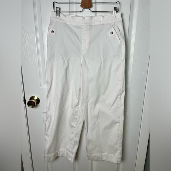 Spanx White High Rise Stretch Twill Cropped Wide Leg Button Pull On Pant XL - Picture 2 of 10